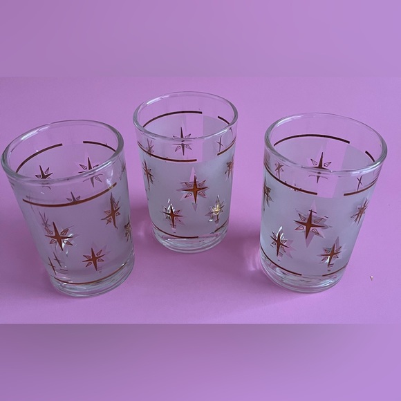 Set of 3 vintage starburst glasses by Dominion glass in very good used condition - Picture 2 of 4